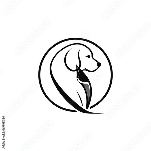 Obraz Simple black and white dog logo, profile view, circle frame, stylized design