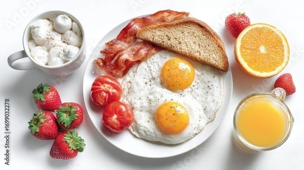Fototapeta Breakfast, white background.