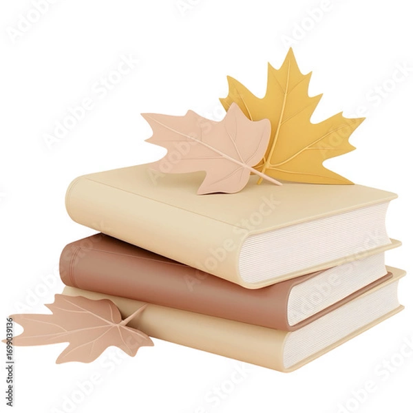 Fototapeta stack of books and autumn leaves