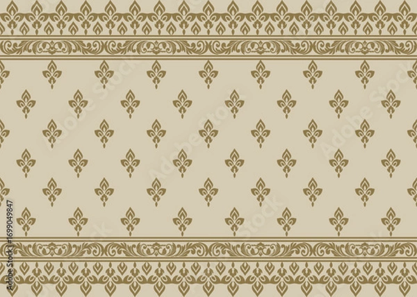 Fototapeta damask traditional floral border pattern vector seamless, elegant damask traditional floral border pattern vector for wallpaper, classic damask traditional floral border pattern vector background