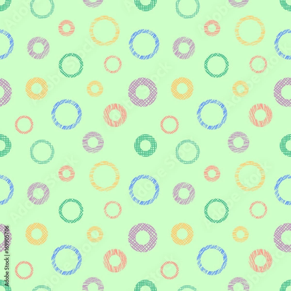 Fototapeta Seamless vector geometrical pattern with circles pastel endless background with hand drawn textured geometric figures. Graphic illustration, print for wrapping, background, cover, surface
