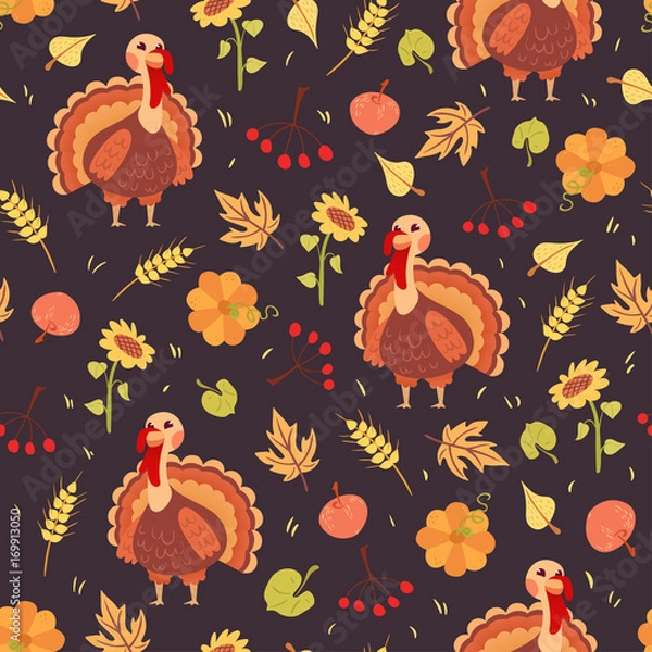 Fototapeta Turkey and harves seamless pattern