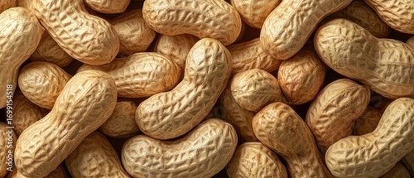 Fototapeta Close-up view of peanuts in shell, creating a textured background ideal for food and snack-related projects