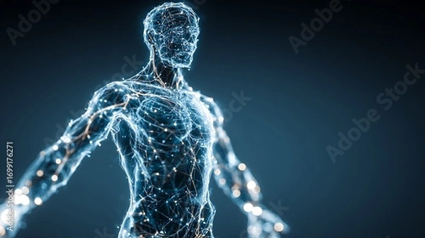 Fototapeta Human anatomy visualized with interconnected glowing network, a modern representation of neural