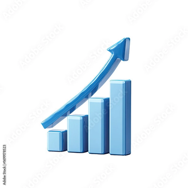 Fototapeta Light-blue 3D graphic of a rising bar graph