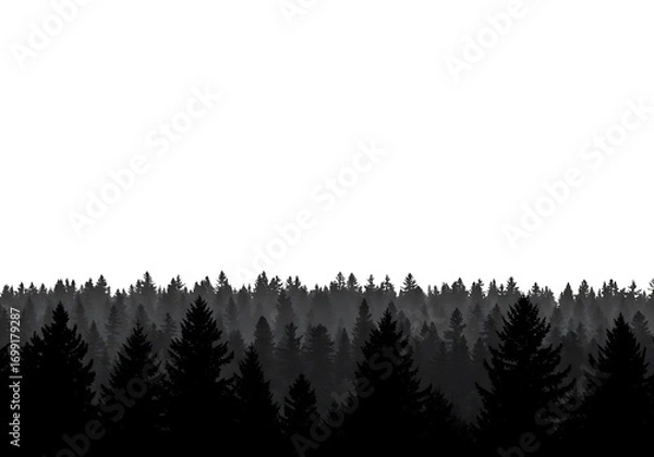 Fototapeta Silhouette of a forest with trees isolated on white background