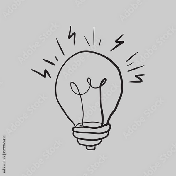 Fototapeta Simple hand-drawn illustration of a lightbulb with radiating lines, representing an idea.
