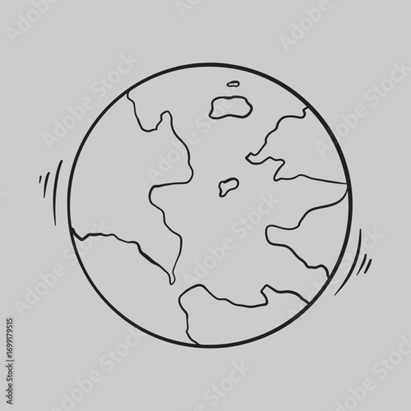 Fototapeta A simple black and white drawing of the Earth with continents outlined on a gray background.