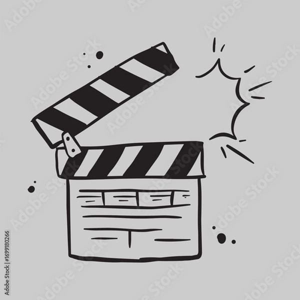 Fototapeta A hand-drawn illustration of an open clapperboard, symbolizing the start of a film or video production.