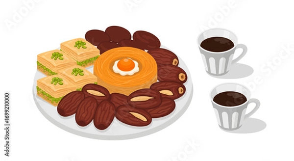 Obraz Traditional middle eastern sweets and coffee, showcasing a flavorful feast