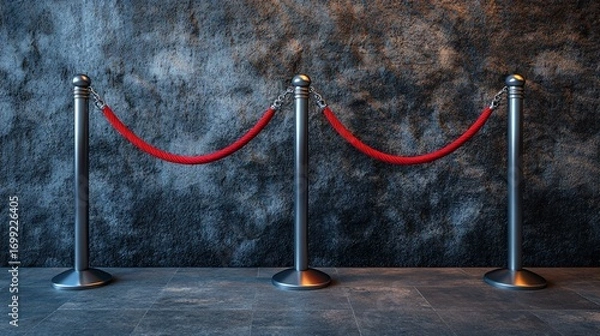 Fototapeta Elegant Red Rope Barrier on Stone Background for Exclusive Event