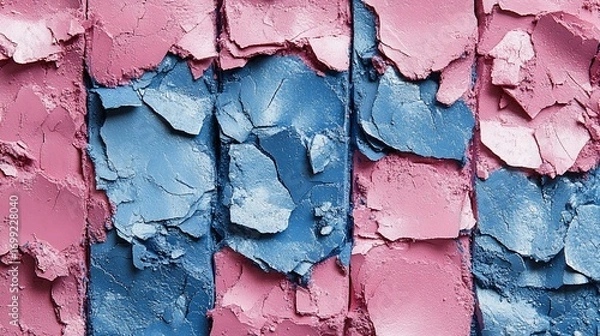 Fototapeta Abstract Texture of Cracked Powder Makeup Palette in Pink and Blue