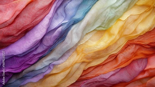 Fototapeta Delicate rainbow fabric draped artistically for textile design projects