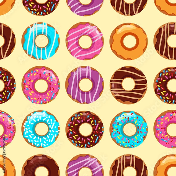 Obraz Seamless background with colorful donuts