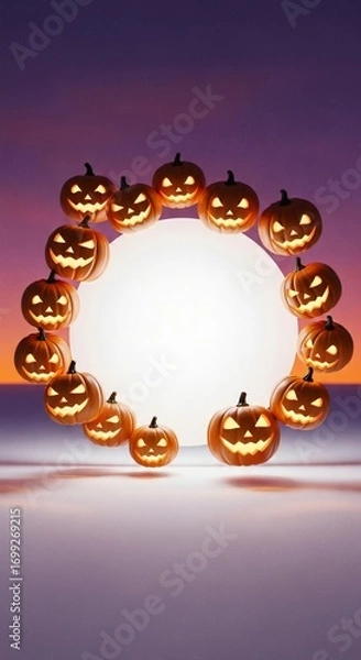 Fototapeta Festive Halloween Jack o lanterns Circle with Blank Space Spooky Autumn Background 3D Render