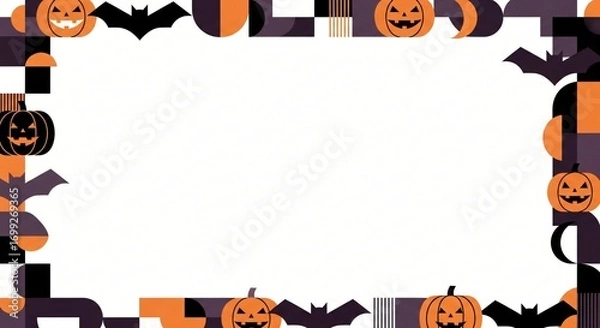 Fototapeta Halloween Geometric Border Design Pumpkins Bats and Abstract Shapes
