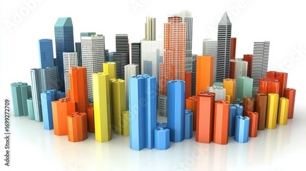 Obraz Colorful City Skyline Model with Diverse Architectural Shapes