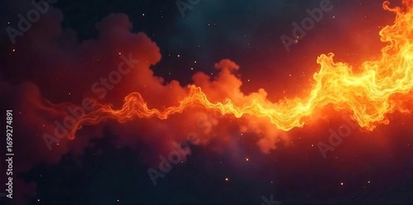 Fototapeta Intense fiery orange and red fireball streaks across a dark, smoky background, leaving a glowing trail Perfect for fantasy, magic, or power-related projects , mystical, motion blur