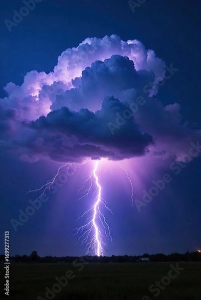 Fototapeta Spectacular display of cloud-to-ground lightning striking the earth during a powerful thunderstorm A dramatic natural phenomenon captured in high resolution , illumination, sky
