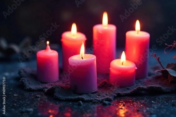Fototapeta Eerie Glow Spooky Halloween Candles in Diverse Shapes and Sizes, Perfect for Autumnal or Gothic Decor