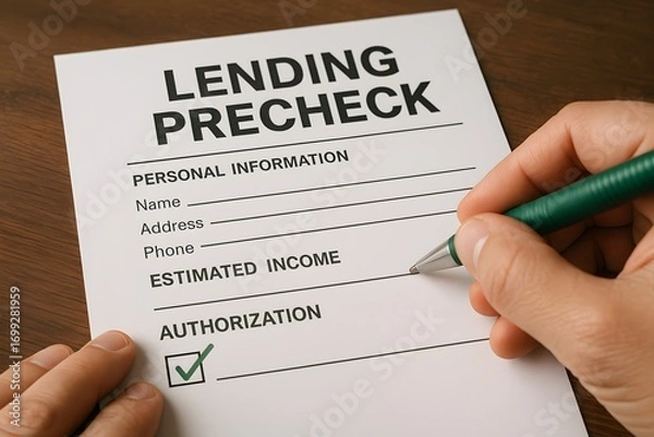 Fototapeta Filling out a Lending Precheck Form with a Pen. 