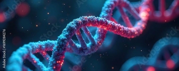 Fototapeta Close-up shot of DNA strands being manipulated with futuristic technology, representing the advancements in genetic engineering , precision medicine, genome editing