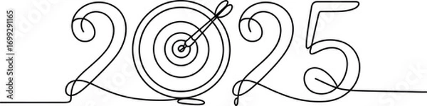 Obraz Continuous line drawing of the year 2025 with a bullseye target