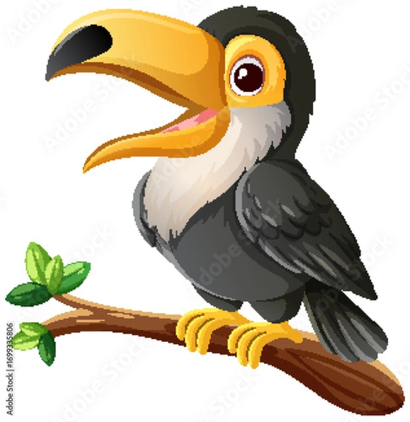 Fototapeta Cartoon Toucan Perched on Branch with Open Beak