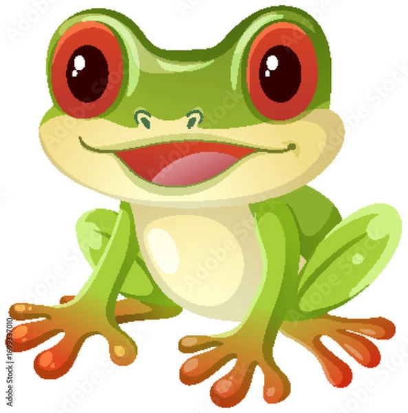 Fototapeta Smiling Cartoon Red-Eyed Tree Frog Sitting Forward