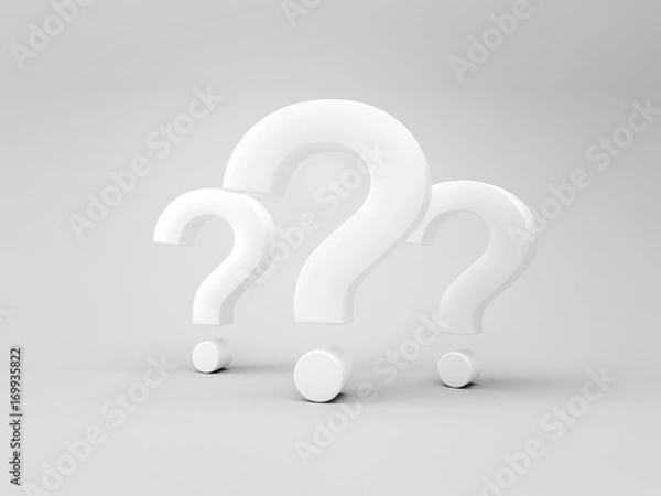 Obraz Three question signs on gray background, 3D render