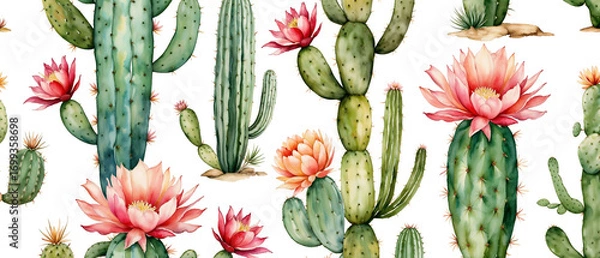 Fototapeta seamless pattern of cactus with flower