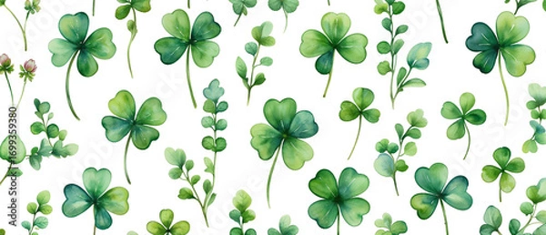 Fototapeta clover leaves and flower seamless pattern