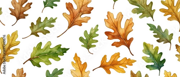 Fototapeta oak leaves seamless pattern on white background