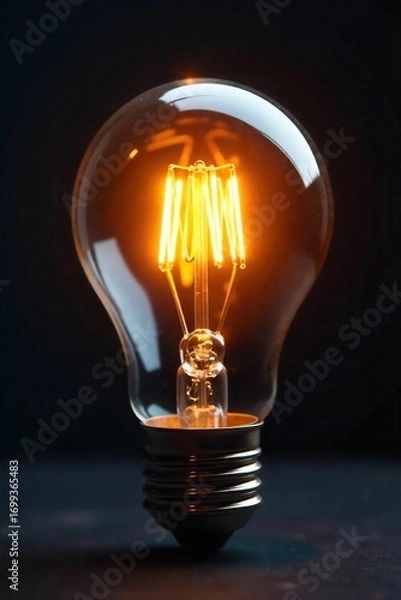 Fototapeta Close-up shot of a glowing light bulb, symbolizing inspiration, innovation, and bright ideas Perfect for concepts related to creativity, problem-solving, and ingenuity , bright idea, bright future