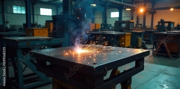Fototapeta Durable steel welding platform, ideal for industrial applications Provides a stable, elevated work surface for safe and efficient welding operations , repair, reliable