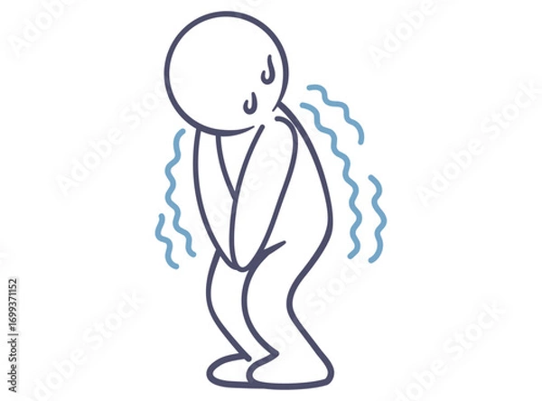 Fototapeta かがんだ姿勢で汗をかいて震えている人のイラスト