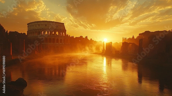 Fototapeta sunset over the river