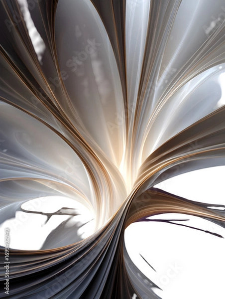 Fototapeta Abstract paper sculpture with flowing curves and light on transparent background
