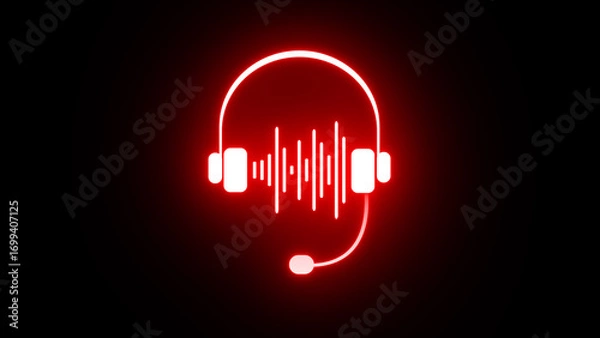 Obraz Glowing audio headphone icon waveform background. Abstract music wave, voice signal frequency and digital voice visualization. Illustration