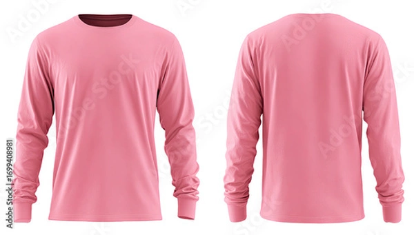 Obraz Front and back view of a plain, light pink long-sleeve shirt