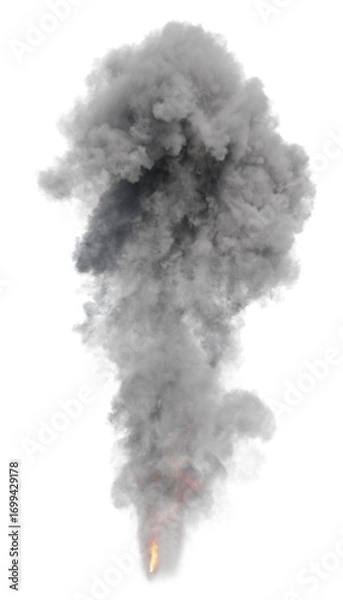 Fototapeta Smoke and fire from combustion of material or chemical combustion in scientific context with isolated on transparent background - PNG file, 3D rendering illustration