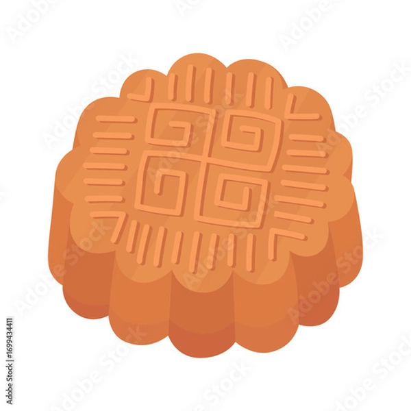 Obraz Traditional Asian mooncake for the Mid-Autumn Festival. Round mooncake with pattern. Illustration isolated on white background.