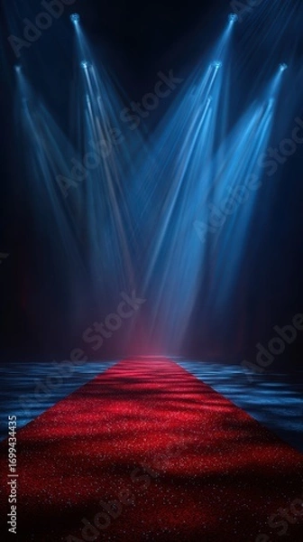 Fototapeta Spotlight shines on a glamorous red carpet in an elegant venue for a prestigious event