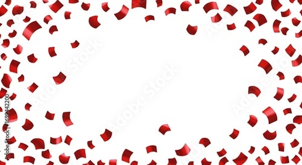Obraz A minimal vector of red confetti pieces scattered randomly, centered on a clean white background
