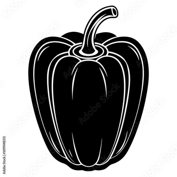 Fototapeta Stylized black silhouette of a bell pepper with white outline on a white background