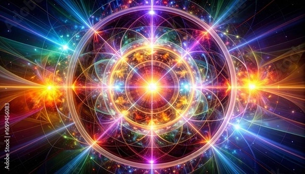 Fototapeta Stellar Genesis: A Symmetrical Mandala of Radiant Cosmic Light