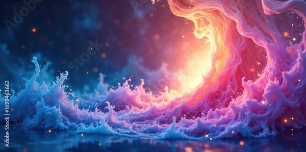 Fototapeta Serene, swirling energy flows, visualizing vibrant, calming meditation power; abstract concept of inner peace and spiritual awakening , meditation,  balance,  stars