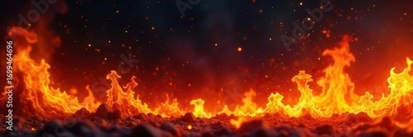 Fototapeta Intense, flickering flames against a dark background, creating a dramatic and powerful fiery backdrop Perfect for projects needing a hot, intense, or energetic feel , mysterious, smoke