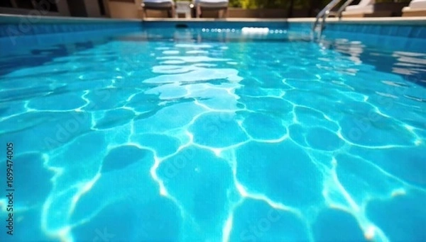 Fototapeta Sparkling Blue Swimming Pool on a Sunny Summer Day Perfect for Relaxation and Vacation Themes
