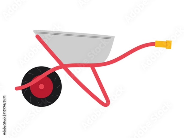 Fototapeta Wheelbarrow with a red handle and black wheel designed for gardening and construction tasks